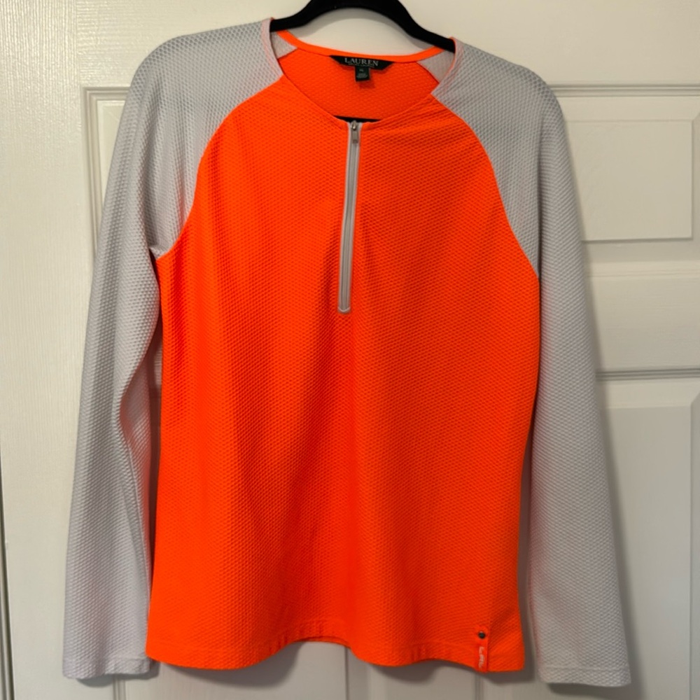 Lauren Ralph LRL Active Women’s Shirt Neon Orange White 1/4 Zip Top
Pre loved